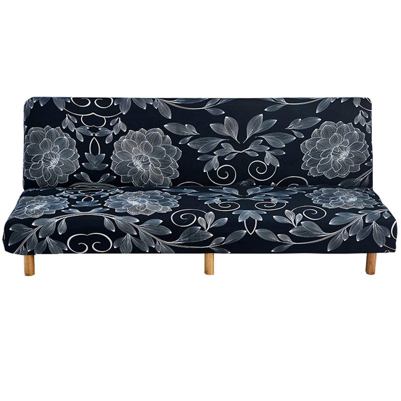 WOMACO Printed Futon Cover Stretch Sofa Bed Slipcovers Full Twin Queen Size Armless Couch Loveseat Protector Covers with Elastic Bottom for Living Room Bedroom Furniture (Ancient Rhyme, 63"-75") - Image 1